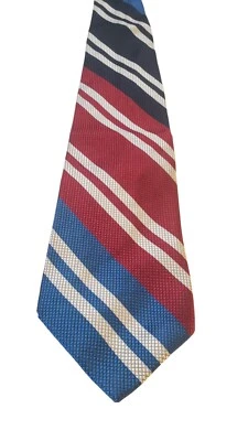 Corbata de cuello Mark Pendleton roja blanca azul rayas texturizadas seda italiana preppy Foto 1 de 4