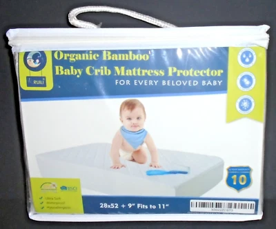 Ruili Organic Bamboo Waterproof Crib Mattress Protector 28x52 Inch , White - Image 1 of 3