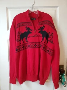 Chaps - Ralph Lauren 3XLT Men's Classic Fit Zip Neck Moose Sweater RED & BLACK - Picture 1 of 15