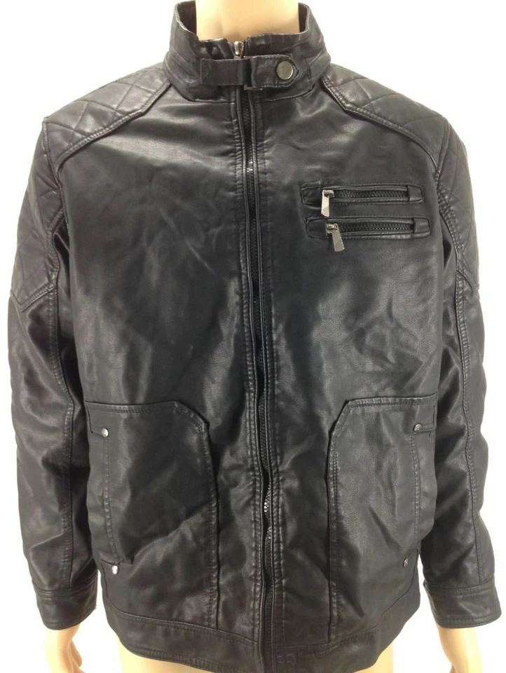 $200 Brave Soul London Men Black Faux Leather Motorcycle Bike Jacket Coat Size M - Image 1 of 1