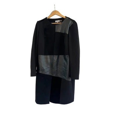 Chaqueta Abrigo Mujer Calvin Klein Panel Largo Imitación Cuero Gamuza 12 Negro Grunge Foto 1 de 4