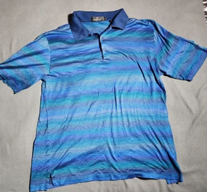 Bugatchi Uomo Polo Shirt Mens Large Blue Striped Mercerized Cotton Company Logo - Picture 1 of 19