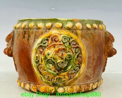 Estatua taburete de tambor cabeza de bestia fénix porcelana Tang Sancai china antigua de 7,8"" Foto 1 de 4