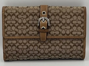 VTG Y2K Authentic Coach Women Wallet Classic C’s Logo Jacquard Fabric Brown - Picture 1 of 19