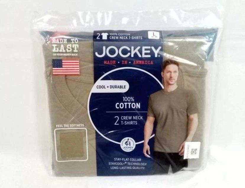 Jockey Men's Brown 100% Cotton Crew Neck T-Shirts, Large, 2 Pack - Image 1 of 1