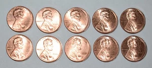183p. 10 X LINCOLN SHEILD CENTS RED, STRUCK 15% OFF CENTER ERRORS, DON'T MISS EM - Picture 1 of 2