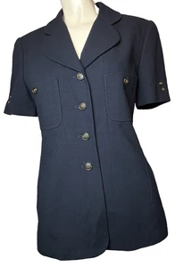 Kasper for ASL Women's Textured Navy Short Sleeve Button Front Collar 4 - Picture 1 of 14