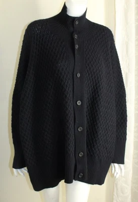 Jaqueta suéter cardigã eskandar O/S azul marinho escuro pesado 100% cashmere diamante - Imagem 1 de 4