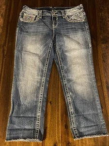 Vigoss The Dallas Capri Talla 11/12 Largo 24 Azul Puntada Gruesa Bling Bolsillos - Imagen 1 de 10