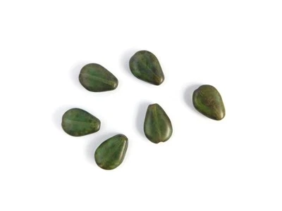 Olive Green Czech Glass Teardrop Beads, Size 13mm,  Lot of 6 - Image 1 of 4