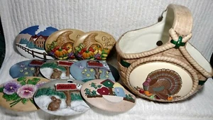 Korb Keramik Seitenwechsel Feiertag Blumen 10 braun Erntedank Vintage - Bild 1 von 9