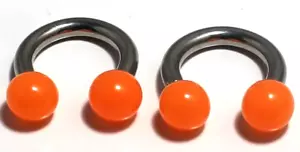 (2) 8g 1/2 Shiny Orange 8mm Ball Horseshoes Ear Nipple Rings Surgical Steel 316L - Picture 1 of 4