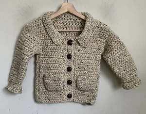 Unbranded Hand Made Cardigan Toddler Beige Multi Chunky Knit Buttons Pockets 4T - Picture 1 of 8