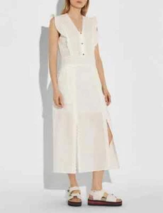 Coach Broderie Anglaise White Lace Maxi Dress Size 8 Women NWT $695 Ruffle Trim - Picture 1 of 8
