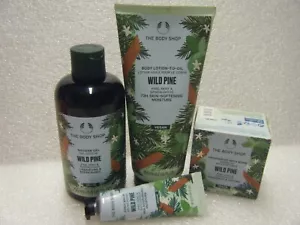 BODY SHOP " WILD PINE " BODY LOTION, SHOWER GEL, BATH BOMB + HAND BALM - ALL NEW - Picture 1 of 2