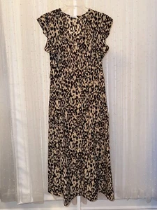 Sienna Sky Leopard Print Dress with Side Ruffles and Waist Tie, Buttons, Size L - Picture 1 of 7