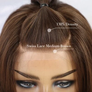Heat Resistant Hair Layered Long Straight Brown Soft HD Lace Front Wig - Picture 1 of 8