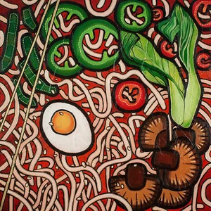Giclee fine art print of Ramen noodle vegetable, mixed media 10"×10", 20"×20" - Picture 1 of 4