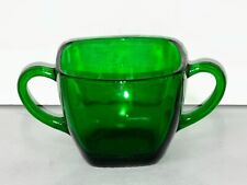 VINTAGE EMERALD GREEN GLASS OPEN SUGAR BOWL