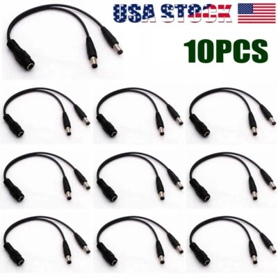 10PCS DC Power Splitter Cable Cord Adapter 1:2 CCTV Security Camera DVR LED USA - Image 1 of 2
