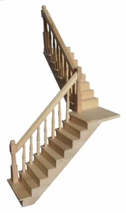 Dollhouse Miniature Wooden Angled Staircase and Landing Kit - Picture 1 of 1
