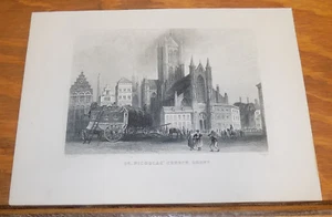 c1840 stampa antica///ST. CHIESA DI NICOLA, GAND, BELGIO - Foto 1 di 1