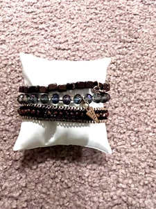 3 Stck. Multi Perlen Braun & Gold Elastisch Armband Set - Bild 1 von 2
