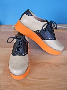 Navy blue/beige Platform Saddle Shoes womens 10 - Picture 1 of 8