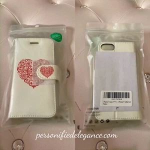 NUEVO Faux Leather White Heart Design iPhone SE2/8/7/6s/6 Folio Case - Imagen 1 de 7