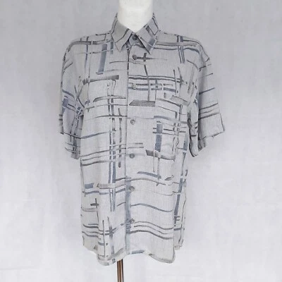 Camisa Gris Vintage, Top Gris Estampado Geométrico, Blusa Gris De Gran Tamaño, Pequeña Foto 1 de 4