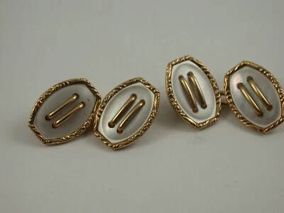 hochfeine antike Manschettenknöpfe Rotgold 585 mit Perlmutt - Bild 1 von 4