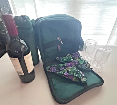 Bolsa de vino aislada con vasos y sacacorchos portabotellas de picnic Foto 1 de 2