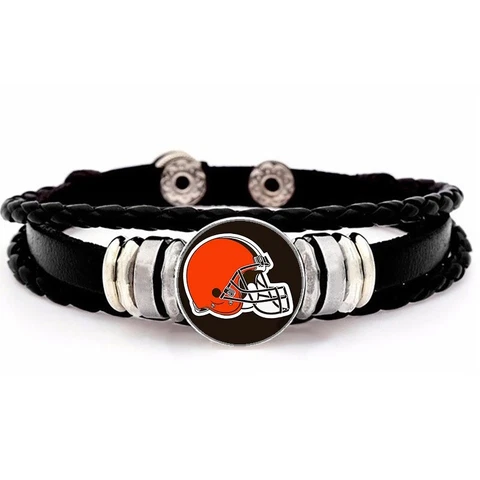 Cleveland Browns Mens Womens Black Leather Bracelet Football w GiftPg D14 Cover