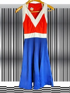 60s 70s Womens Sheath Dress Multicolor Color Block Vintage Retro USA Size 9 - Picture 1 of 4