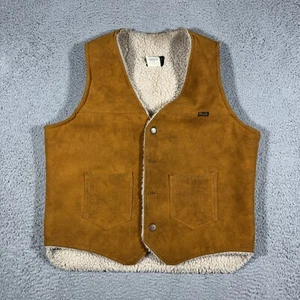 VTG 70s Wrangler Sherpa Lined Vest Wrange Coat Jacket Buttons Men's Sz Large - Picture 1 of 9