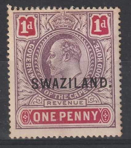 1913 Swaziland on Cape Bft:44 1d. Violet & Red. Very Fine U/Mint Revenue Cover