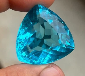85 Ct Natural Aquamarine trillion Cut Certified Sky Blue Loose Gemstone EBAY - Picture 1 of 8