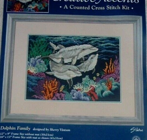 Kit de punto de cruz contado vintage Dimensions "Dolphin Family" Ocean Coral Reef - Imagen 1 de 3
