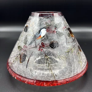 Red Crackle Glass Tea Light Candle Holder Birds Nature Christmas Topper - Picture 1 of 12