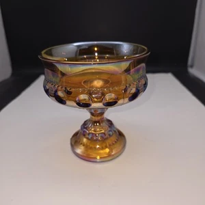 Vintage Indiana Amber Iridescent Kings Crown  Glass Compote Candy Dish 5.25" - Picture 1 of 11