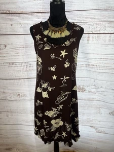 Vintage Mango Bay Brown Hawaiian Midi Dress Size Small - Picture 1 of 7