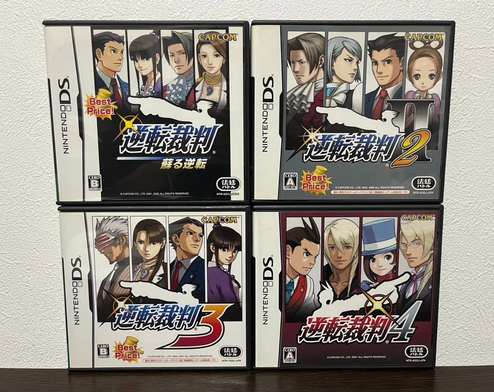 Ace Attorney Gyakuten Saiban 1 2 3 4 set Nintendo DS NDS Japanese ver Tested - Image 1 of 4