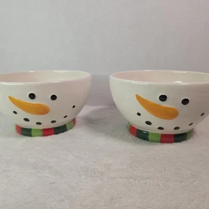 Cracker Barrel Navidad Feliz Muñeco de Nieve 2 Piezas Cuencos de Cerámica - Imagen 1 de 13