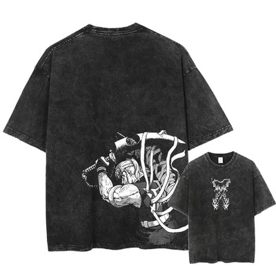 Demon Slayer T-Shirt Oversized Anime Vintage Washed Tee Cotton S–XXXL Unisex
