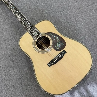 41 inch Solid Spruce Acoustic Guitar Ebony fingerboard Abalone Flower Inlays - Image 1 of 4