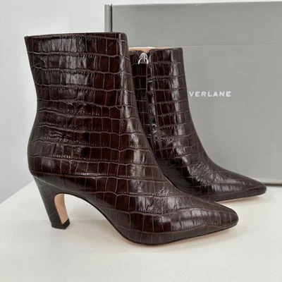 Everlane короткий банановый каблук загрузки в коричневый крокодила кожи 6 лодыжки молнии - Изображение 1 из 4