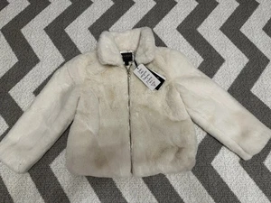 Guess Girls Cream Faux Fur Collared Bomber Jacket 5 Years - Picture 1 of 5