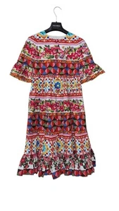 Floral Fun Colorful Pattern Dolce & Gabbana Girls Size 7/8 Dress 100% Cotton - Picture 1 of 15