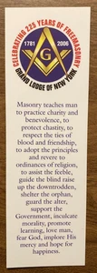 Celebrating 225 Years of Freemasonry 1781-2006 Grand Lodge of NY Bookmark P1H - Picture 1 of 4