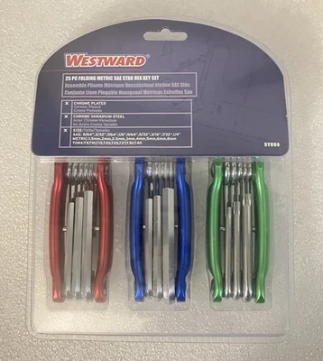 WESTWARD, Hex, Key, Set, Metric, SAE, Short, 1 Pieces, Chrome, 25 Tips, 2 1/4 - Image 1 of 4